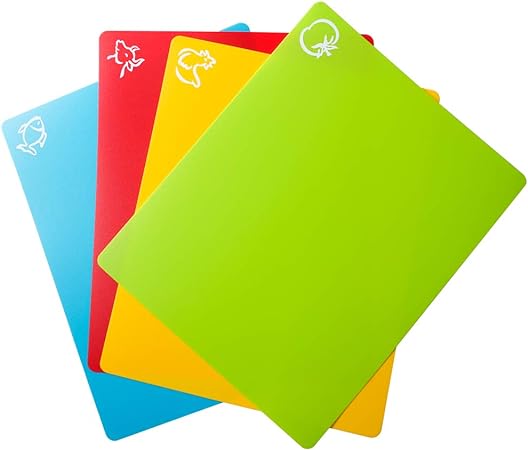 Colored  Flexible Plastic Cutting Board Mats With Food Icons, Gripped Back, Cutting board Set of 4 (1)