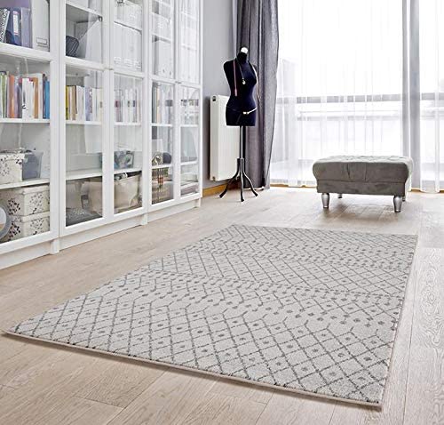 Pancras Moroccan Grey Off White Abstract Soft Area Rug
