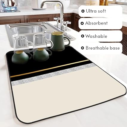 Ultra Absorbent Dish Drying Mats - Machine Washable and Super Fast Drying - Practical Solution for Efficiently Drying Dishes - 15,7 by 19,6 Inches (Black)