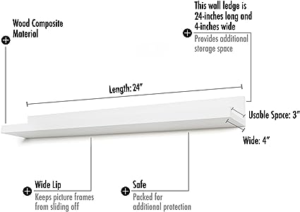 36" White Floating Shelf with Lip - Long Wall Mounted Storage Ledge for Bedroom, Living Room, Bathroom, Kitchen, Office and More