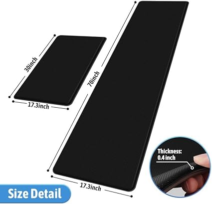 2 PCS Anti-Fatigue Cushioned Non-Skid Standing Mat for Kitchen, Office, Sink, 17.3"×30"+17.3"×47", Grey