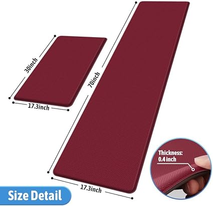 2 PCS Anti-Fatigue Cushioned Non-Skid Standing Mat for Kitchen, Office, Sink, 17.3"×30"+17.3"×47", Grey