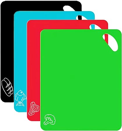 Cutting Boards for Kitchen Chopping Board - Plastic Cutting Mat Extra Thick Flexible Cutting Board Set of 4 Dishwasher Safe Nonslip Large Food Board for Countertop Color Mats with Handle
