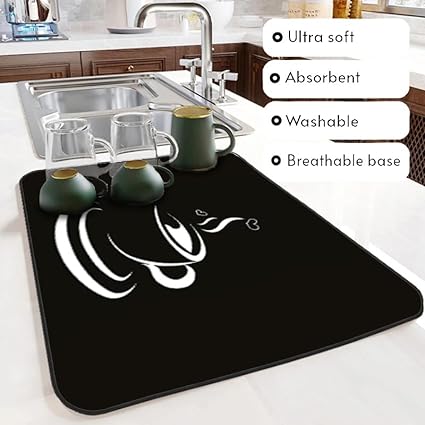 Ultra Absorbent Dish Drying Mats - Machine Washable and Super Fast Drying - Practical Solution for Efficiently Drying Dishes - 15,7 by 19,6 Inches (Black)