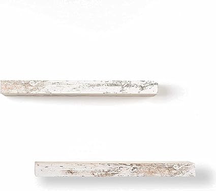 Floating Shelves for Wall Mounted Set of 2, Wood Shelf for Living Room, Bedroom Rustic White