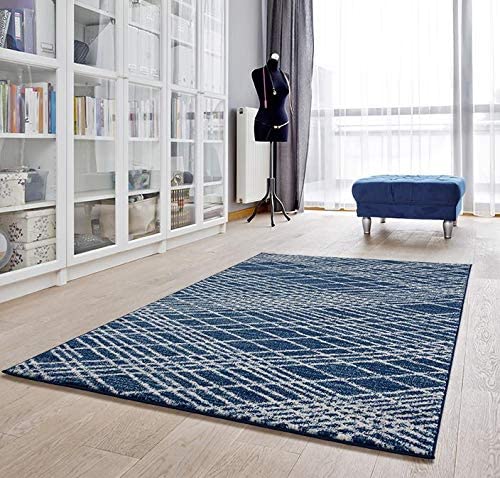 Pancras Collection Navy Geometric Soft Area Rug