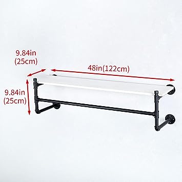 Industrial Pipe Clothing Rack Wall Mounted Wood Shelf,Pipe Shelving Floating Shelves,Retail Garment Rack Display Rack Clothes Racks(1 Tier,30in)