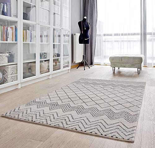 Pancras Moroccan Grey Off White Abstract Soft Area Rug