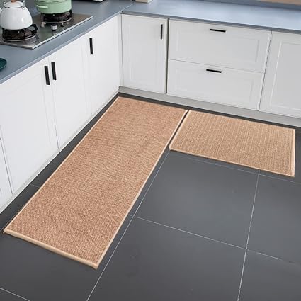 Washable, Non Skid Rugs for Kitchen, (17"x30"+17"x47", Camel)