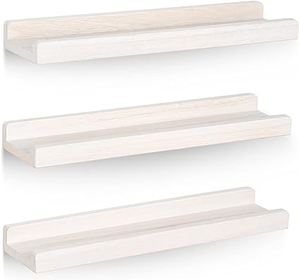 Wood Picture Ledge Shelf Rustic Floating Shelves Set of 3 for Storage and Display 16.9 inch Carbonized Black