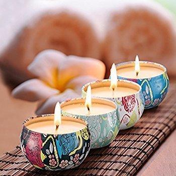 Scented Candles Natural Soy Wax - Jasmine, Lotus, Lilac Blossoms & White Gardenia - Set Gift of 4