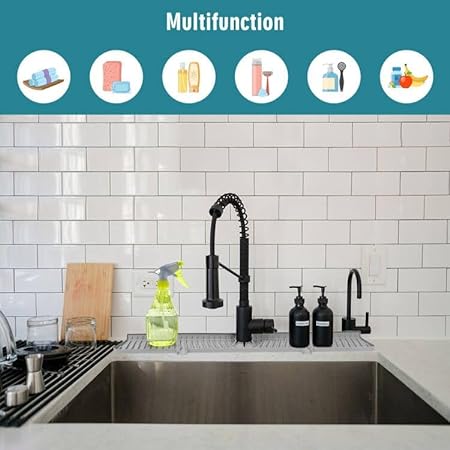 30" Sink Longer Silicone Faucet Handle Drip Catcher Tray (Black)
