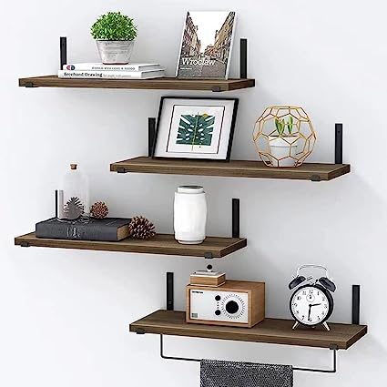 Floating Shelves for Bedroom, Bathroom,  2 Hooks Set of 4