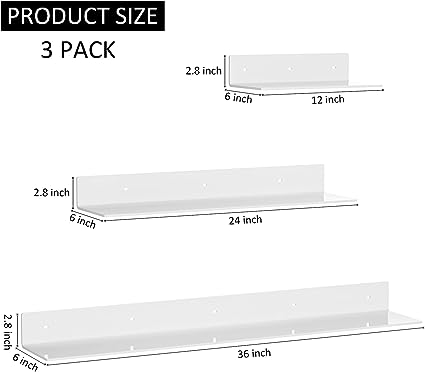 36 Inch White Floating Shelves for Wall Décor, 2 Pack (White, 36 Inch)