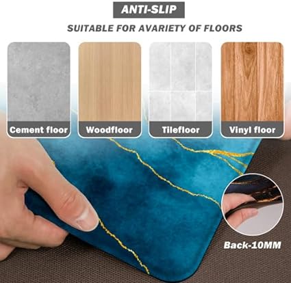 Anti Fatigue Coastal Rugs Beach Theme Fish Pattern Waterproof Non-Slip Ergonomic Comfort Standing Mat for Sink Laundry Bedroom,17.3 x28+17.3 x 47 Inch, PVC, Blue