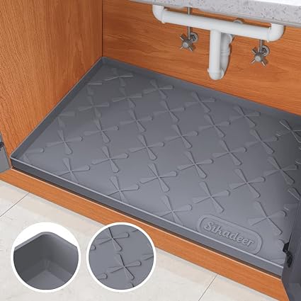 Under Sink Mat for Kitchen Waterproof, 34" x 22" Silicone Under Sink Liner, Up to 3.3 Gallons Liquid, Kitchen Bathroom Cabinet Mat-Fits 36'' Stand Cabinets