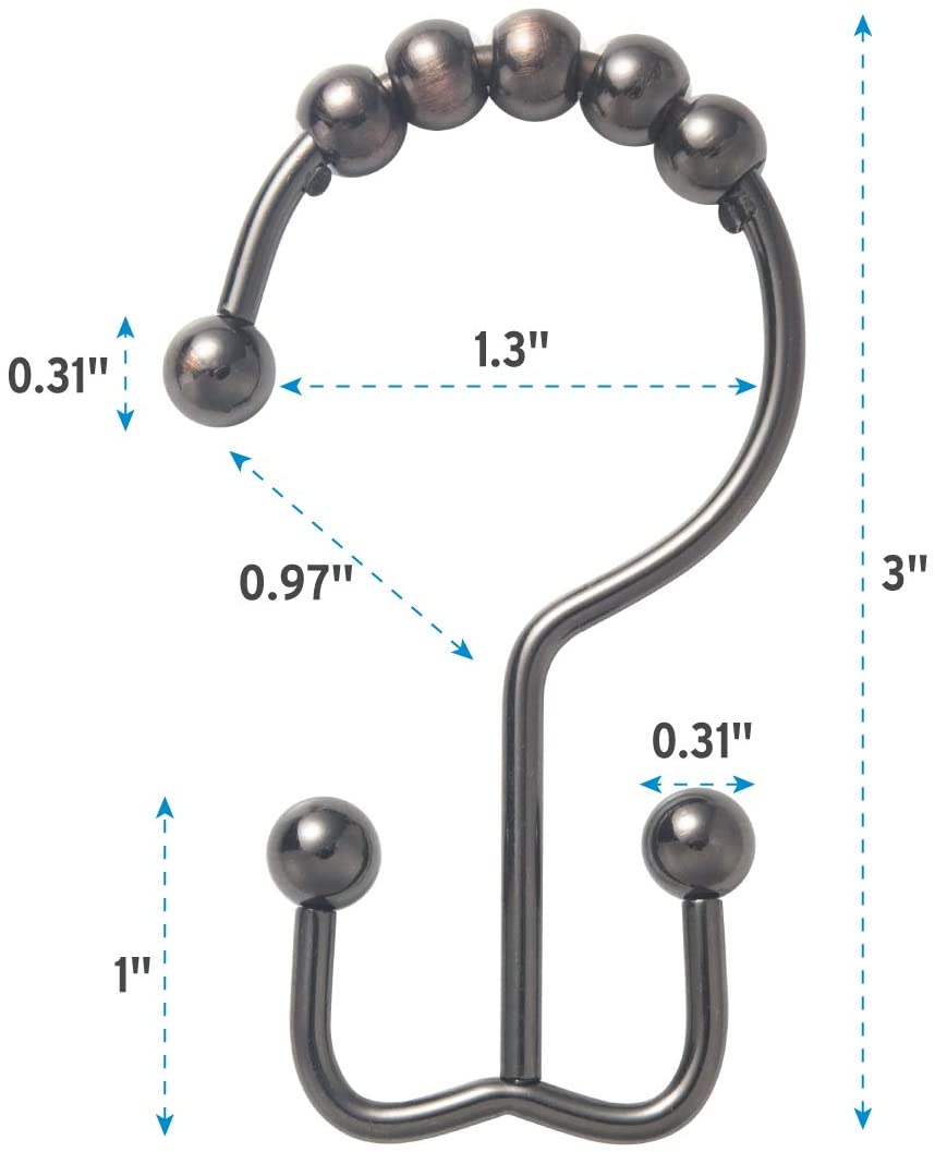 Shower Curtain Hooks Rings, Rust-Resistant Metal Set of 12 Hooks