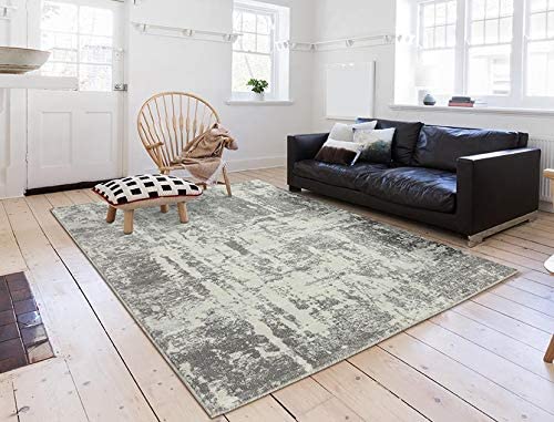 Kingsbury Collection Grey Abstract Soft Area Rug