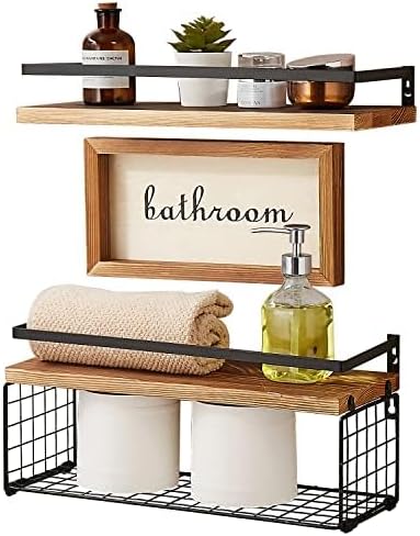 Hanging Bathroom Shelves Over Toilet with Wall Decorative Logo – White