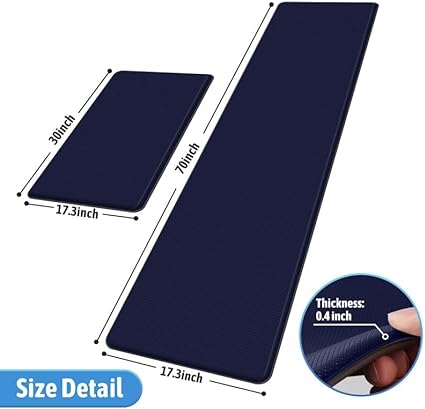 2 PCS Anti-Fatigue Cushioned Non-Skid Standing Mat for Kitchen, Office, Sink, 17.3"×30"+17.3"×47", Grey