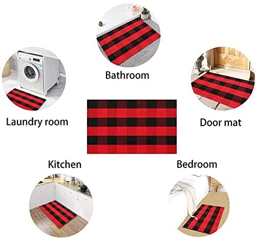 Outdoor Buffalo Plaid Black Red Check Mat