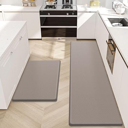 2 PCS Anti-Fatigue Cushioned Non-Skid Standing Mat for Kitchen, Office, Sink, 17.3"×30"+17.3"×47", Grey