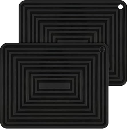 Silicone Trivets for Hot Pots and Pans-Trivets for Hot Dishes-Heat Resistant Mat for Countertops, Kitchen Small Dish Drying Mat, Silicone Pot Holders-Hot Pads for Kitchen Set 2 Black