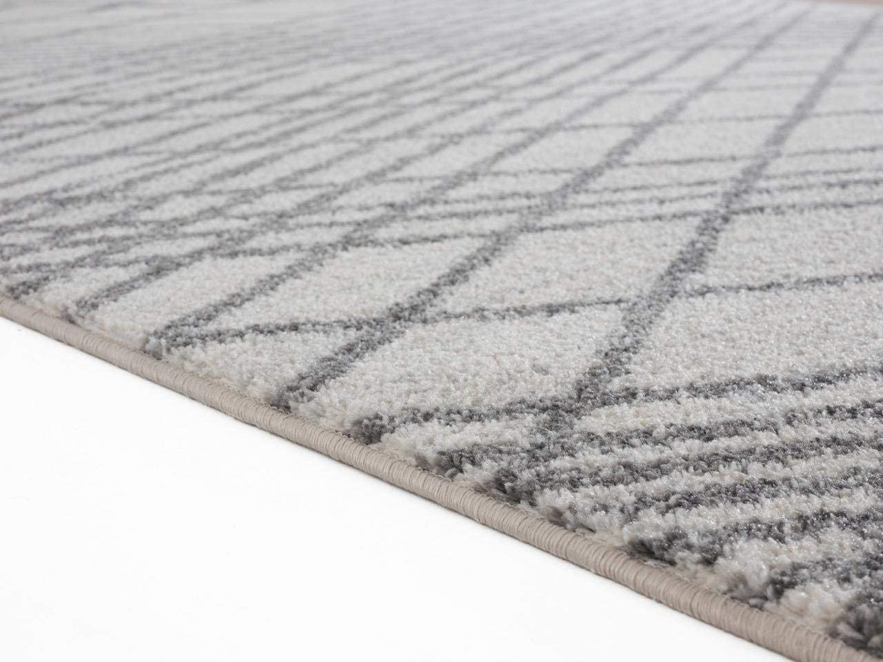 Pancras Collection Grey Geometric Soft Area Rug