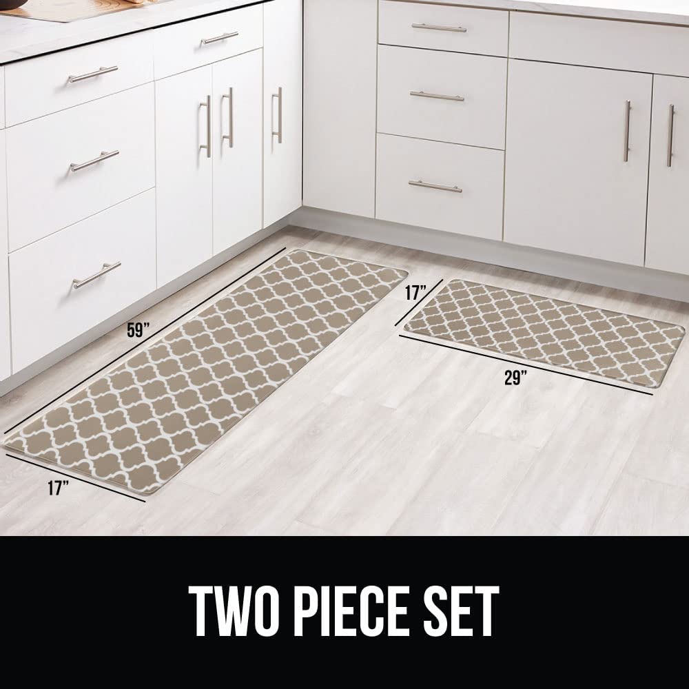 2 Piece Anti Fatigue Cushioned Kitchen Floor Mat Set - 17x24 and 17x48, Brown