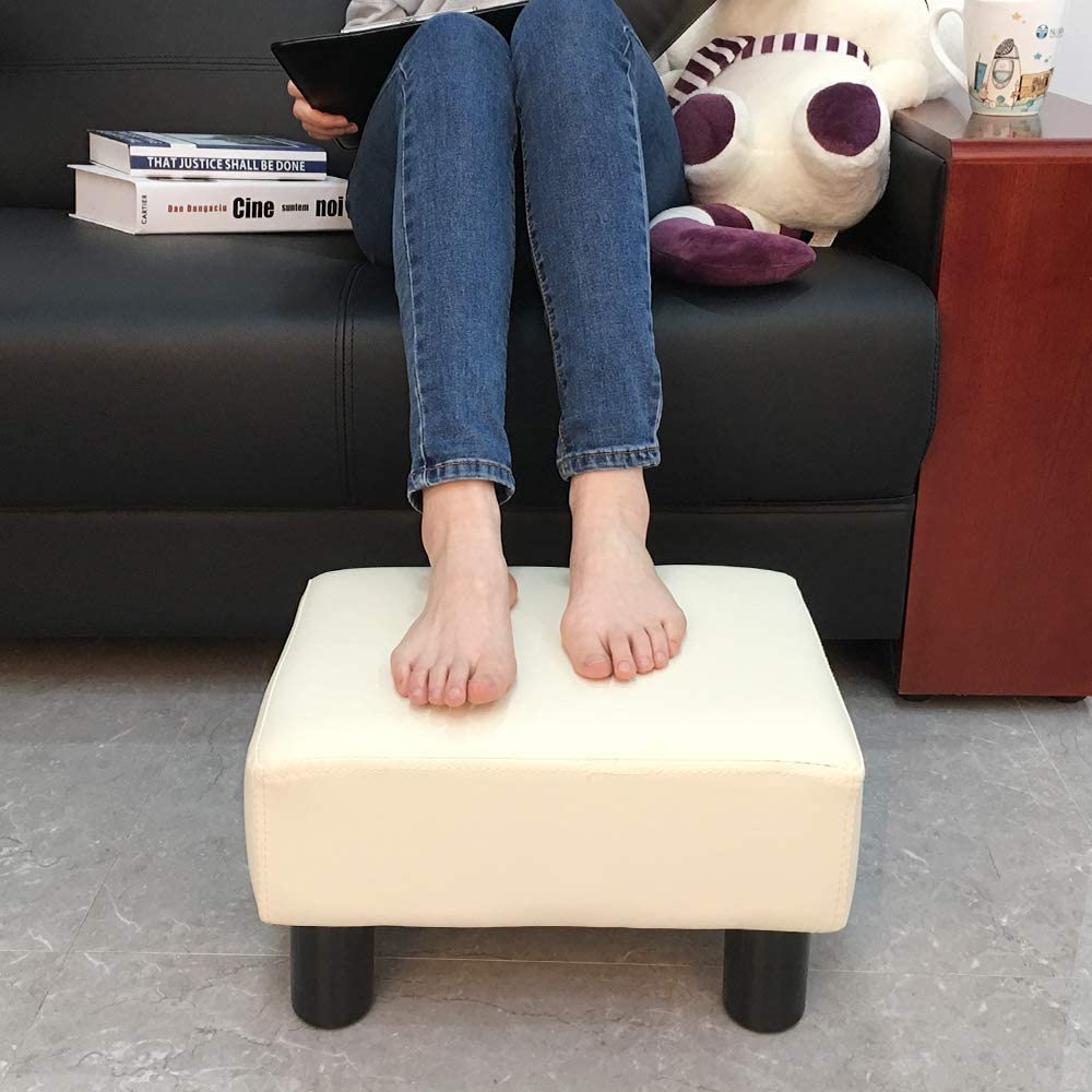 Footstool Footrest PU Leather Modern Seat Chair Small Ottoman Stool