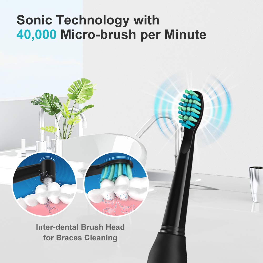 Electric Toothbrush Powerful Sonic Cleaning - Rechargeable with Timer, 5 Modes, 3 Brush Heads for Adults and Kids