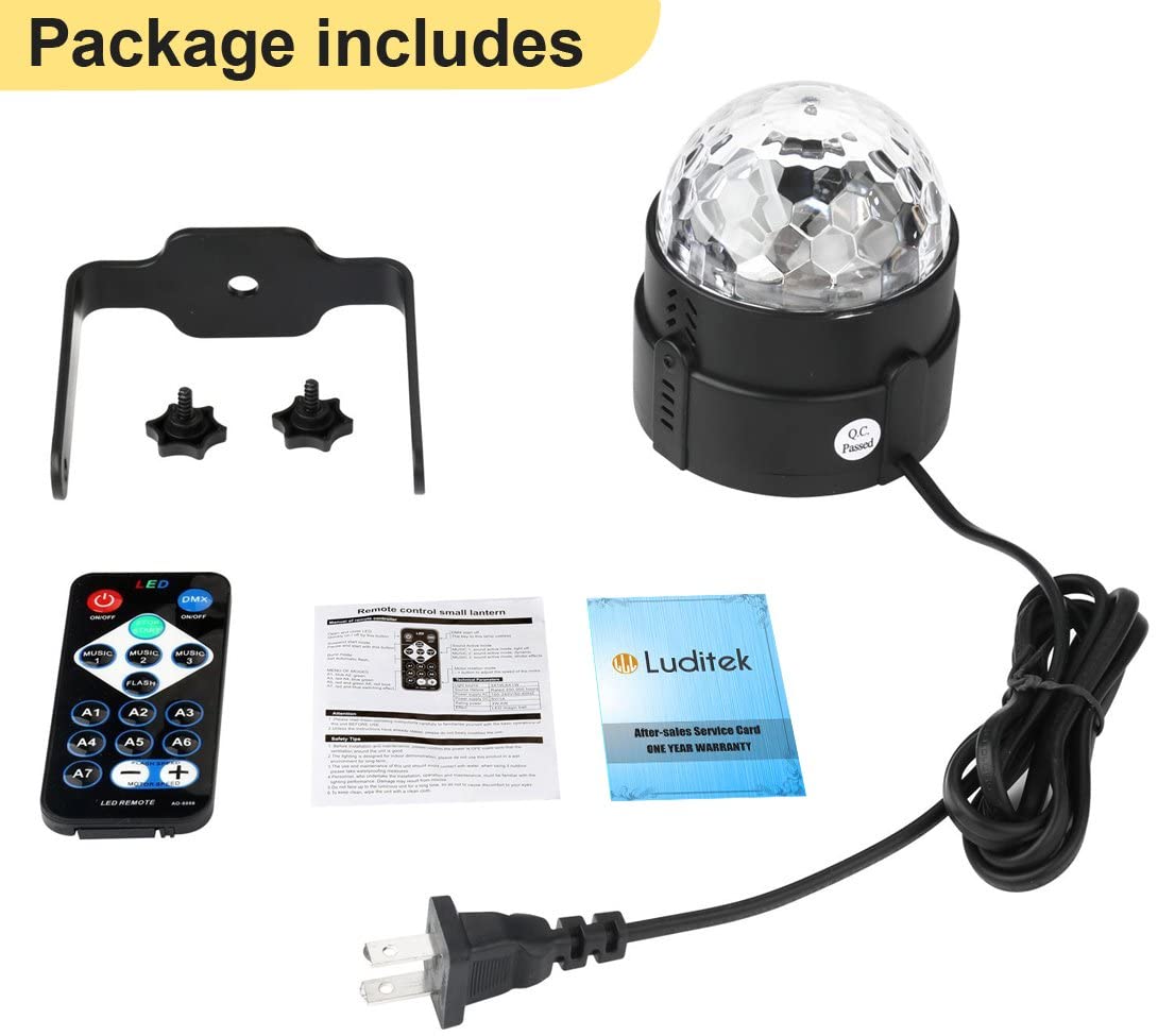 Sound Activated Party Lights with Remote Control Dj Lighting, RGB Disco Ball, Strobe Lamp 7 Modes