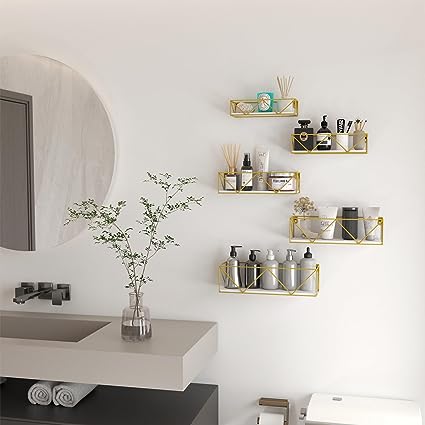 Set of 5, Gold Wall Mounted  Floating Shelves