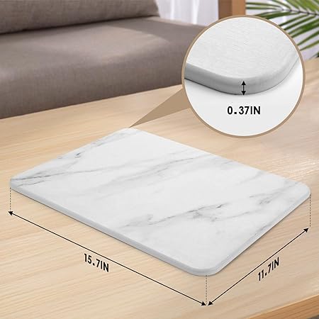 Quick Drying Diatomaceous Earth Ultra Absorbent Dish Stone Dish Drying Mat, (15.7x11.7 Inch, White Marble)