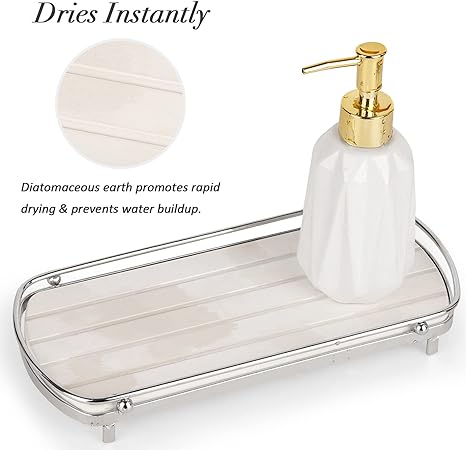 Stone Drying Counter Instant Dry Diatomaceous Earth Sink Caddy Organizer with Stainless Steel Feet (L White)