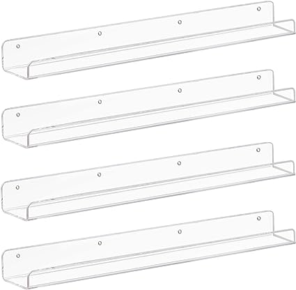 Clear Acrylic Floating Shelves 24 inches for Kids, Transparent Book Shelf Ledge for Wall, Set of 3