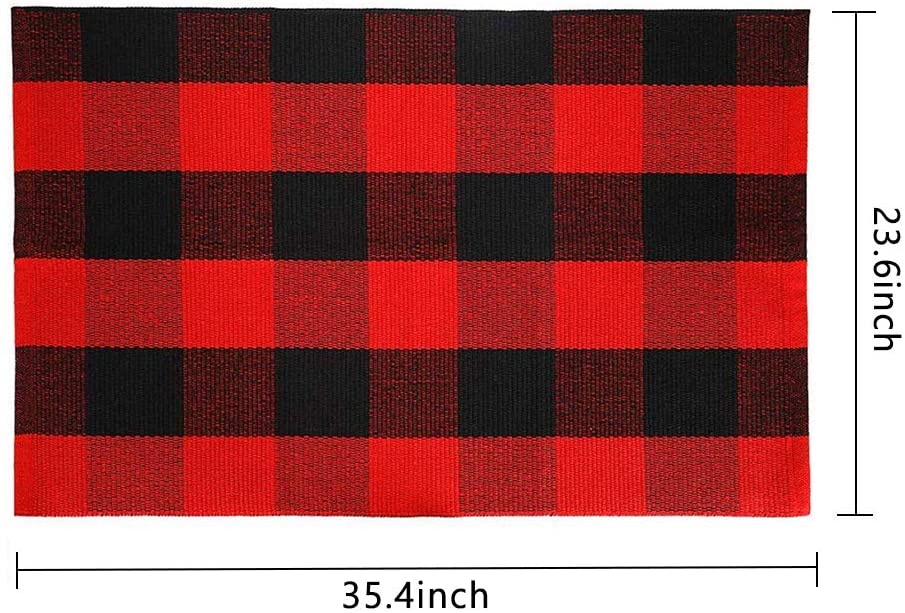 Outdoor Buffalo Plaid Black Red Check Mat