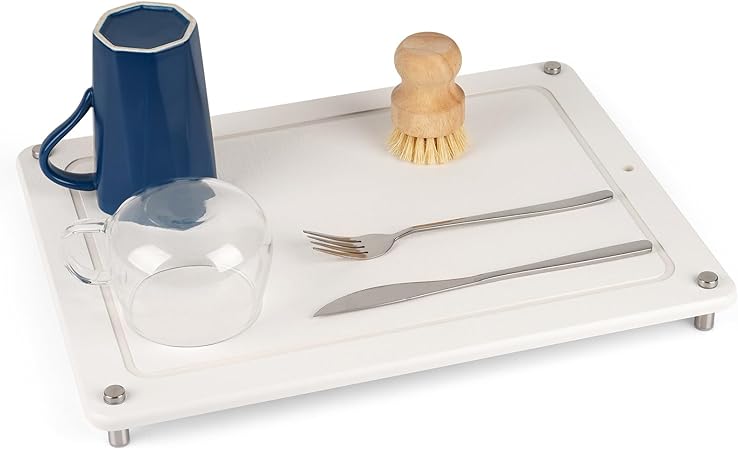 Stone Drying Counter Instant Dry Diatomaceous Earth Sink Caddy Organizer with Stainless Steel Feet (L White)