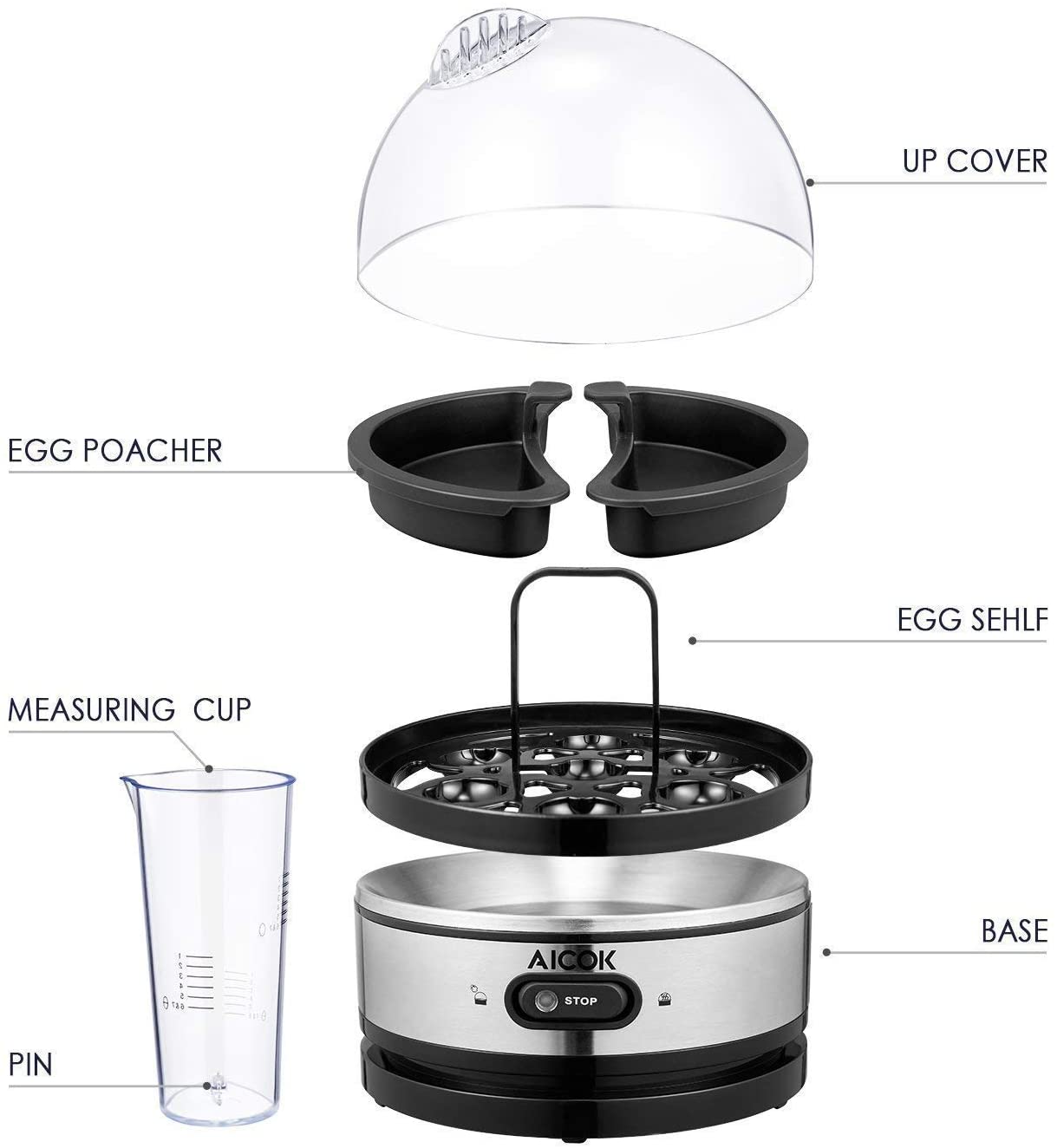 Electric Rapid Stainless Steel 7 Egg cooker Auto Shut Off
