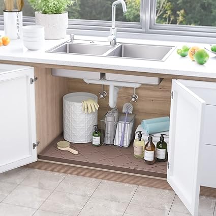 Under Sink Mat for Kitchen Waterproof, 34" x 22" Silicone Under Sink Liner, Up to 3.3 Gallons Liquid, Kitchen Bathroom Cabinet Mat-Fits 36'' Stand Cabinets