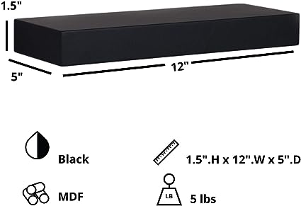 Stockholm Maine Floating Wall Shelf - Black, 12"