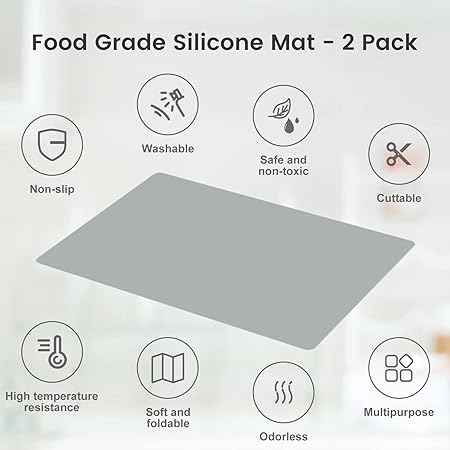 2 Pack Silicone Non-slip Heat Resistant Waterproof Countertop Protector Mat, 23.6 x 15.7 Inches x 1mm (Grey)