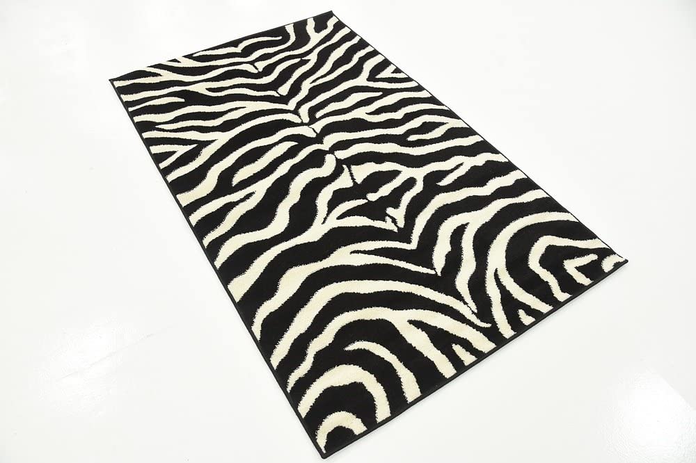 Zebra Animal Print Black Area Rug