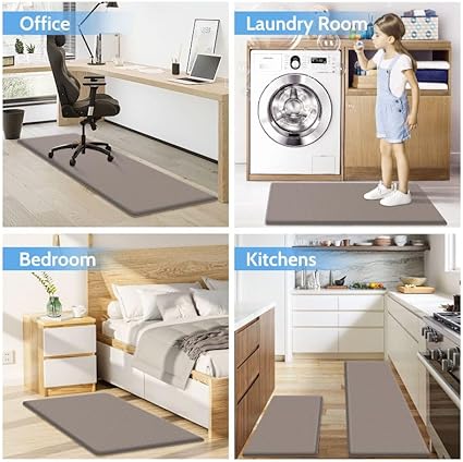 2 PCS Anti-Fatigue Cushioned Non-Skid Standing Mat for Kitchen, Office, Sink, 17.3"×30"+17.3"×47", Grey