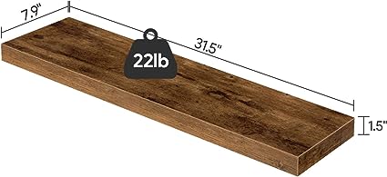 Decorative Long Wall Shelf Set of 2, 31.5 inch, Rustic Brown FSHR8001S2