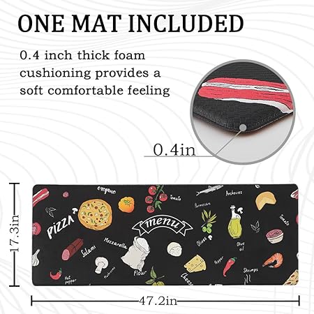 Non-Slip & Comfort Cushioned Waterproof Black Anti-Fatigue Kitchen Mat Set -2 Pieces,