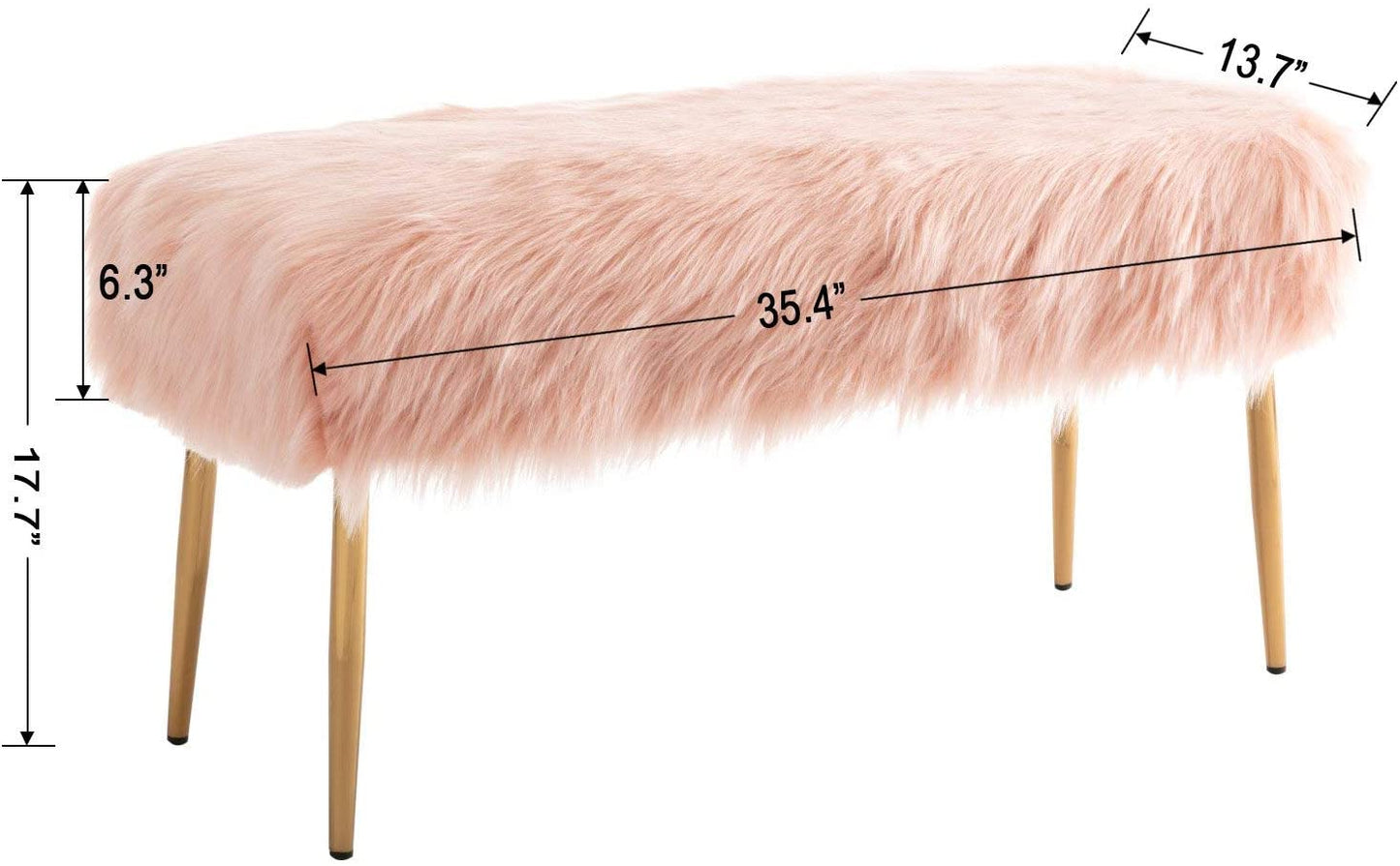 Faux Fur Modern Contemporary Fluffy Bench Gold Metal Legs