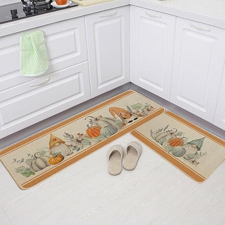 Set of 2 Pumpkins Gnomes Stripe Farmhouse Seasonal Holiday Party Decorations 17x29 and 17x47 Inch (Orange) GK069