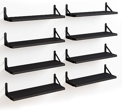 4.7in Rustic Wood Wall Floating  Shelves Set of 8 (Dark Carbonized Black)