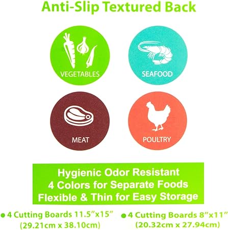 Non-Slip, BPA Free (8-Pack Gray, Mixed Size) Color Coded Chopping Plastic Cutting Boards for Kitchen